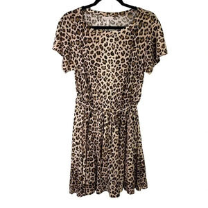 Rebecca Taylor 100% Linen Leopard Animal Print‎ Belted Dress short Sleeve Small